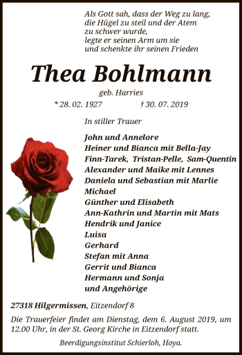 Traueranzeige von Thea Bohlmann von SYK