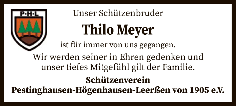  Traueranzeige für Thilo Meyer vom 06.08.2019 aus SYK