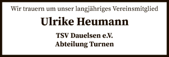 Traueranzeige von Ulrike Heumann von SYK