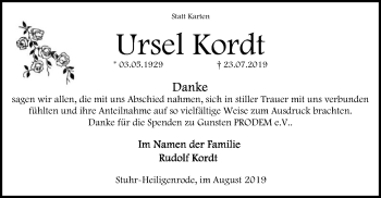 Traueranzeige von Ursel Kordt von SYK