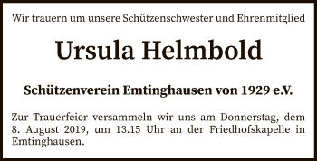 Traueranzeige von Ursula Helmbold von SYK