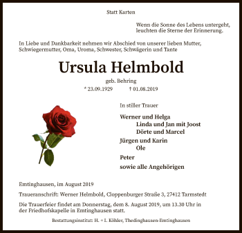 Traueranzeige von Ursula Helmbold von SYK