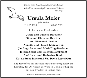 Traueranzeige von Ursula Meier von SYK