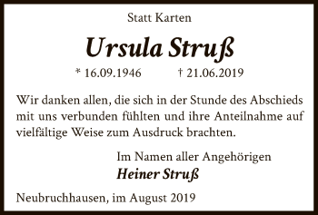 Traueranzeige von Ursula Struß von SYK