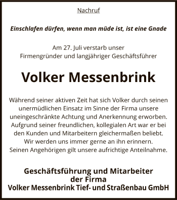 Traueranzeige von Volker Messenbrink von SYK