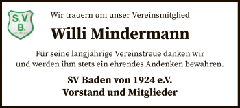 Traueranzeige von Willi Mindermann von SYK