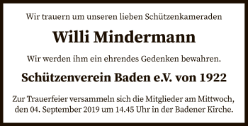 Traueranzeige von Willi Mindermann von SYK