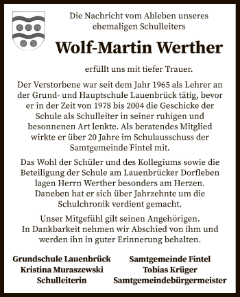 Traueranzeige von Wolf-Martin Werther von SYK