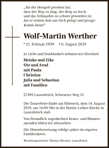 Traueranzeige von Wolf-Martin Werther von SYK