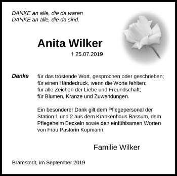 Traueranzeige von Anita Wilker von SYK