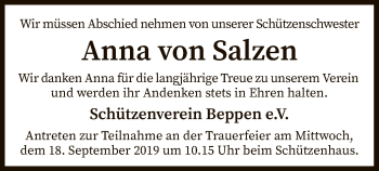 Traueranzeige von Anna  von Salzen von SYK