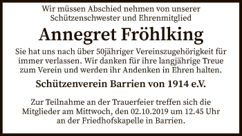 Traueranzeige von Annegret Fröhlking von SYK