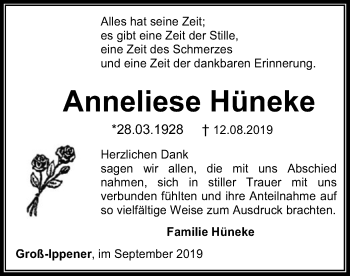 Traueranzeige von Anneliese Hüneke von SYK