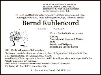 Traueranzeige von Bernd Kuhlencord von SYK