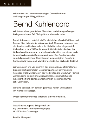 Traueranzeige von Bernd Kuhlencord von SYK