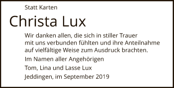 Traueranzeige von Christa Lux von SYK