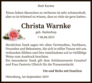 Traueranzeige von Christa Warnke von SYK