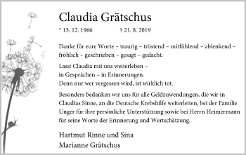 Traueranzeige von Claudia Grätschus von SYK