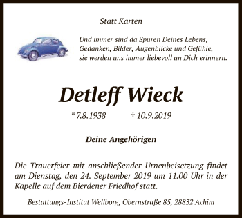 Traueranzeige von Detleff Wieck von SYK