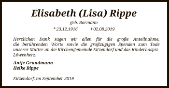 Traueranzeige von Elisabeth Rippe von SYK