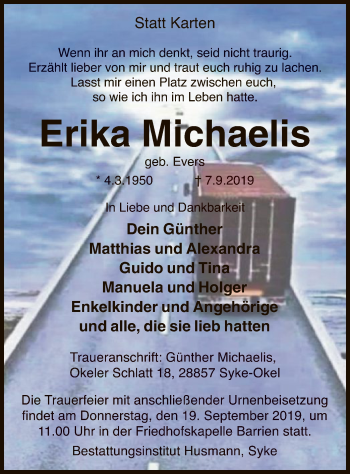 Traueranzeige von Erika Michaelis von SYK