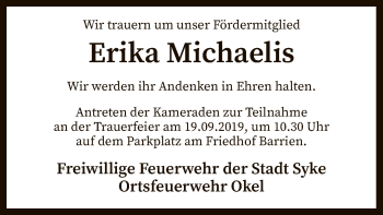 Traueranzeige von Erika Michaelis von SYK