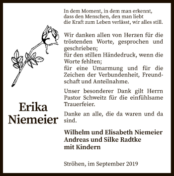 Traueranzeige von Erika Niemeier von SYK