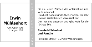 Traueranzeige von Erwin Mühlenhort von SYK