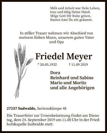 Traueranzeige von Friedel Meyer von SYK