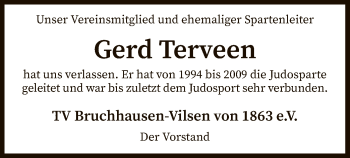 Traueranzeige von Gerd Terveen von SYK