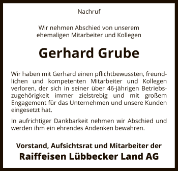 Traueranzeige von Gerhard Grube von SYK