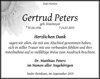 Traueranzeige von Gertrud Peters von SYK