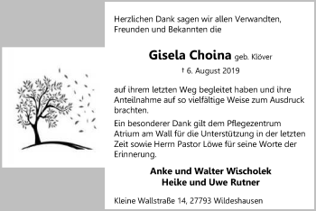 Traueranzeige von Gisela Choina von SYK