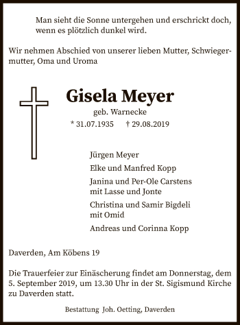 Traueranzeige von Gisela Meyer von SYK