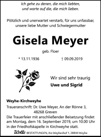 Traueranzeige von Gisela Meyer von SYK