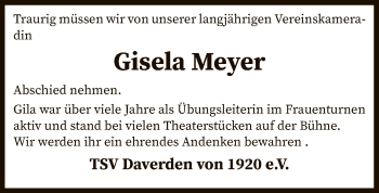 Traueranzeige von Gisela Meyer von SYK