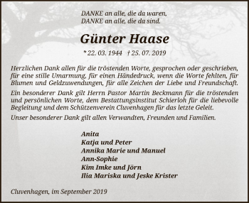 Traueranzeige von Günter Haase von SYK