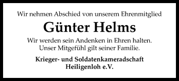 Traueranzeige von Günter Helms von SYK