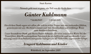 Traueranzeige von Günter Kuhlmann von SYK