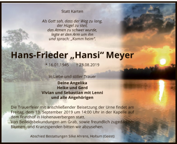 Traueranzeige von Hans-Frieder Meyer von SYK