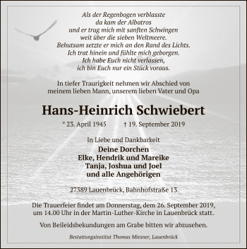 Traueranzeige von Hans-Heinrich Schwiebert von SYK