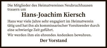 Traueranzeige von Hans-Joachim Kiersch von SYK