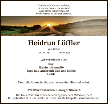 Traueranzeige von Heidrun Löffler von SYK