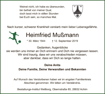 Traueranzeige von Heimfried Mußmann von SYK