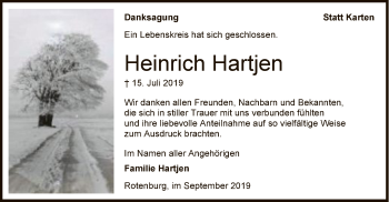 Traueranzeige von Heinrich Hartjen von SYK