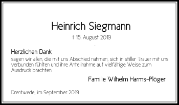 Traueranzeige von Heinrich Siegmann von SYK