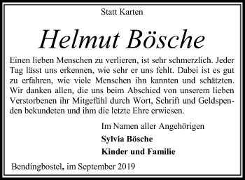 Traueranzeige von Helmut Bösche von SYK