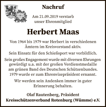 Traueranzeige von Herbert Maas von SYK