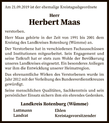 Traueranzeige von Herbert Maas von SYK