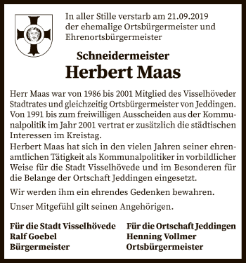 Traueranzeige von Herbert Maas von SYK